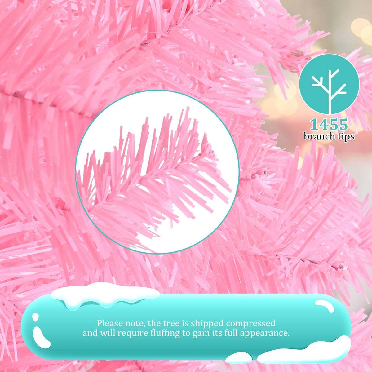 Funcid 6ft Pink Artificial Christmas Tree, Hinged Spruce Full Tree with 1477 Branch Tips, Foldable Metal Stand, New PVC Material, Xmas Tree for Indoor and Outdoor Decoration