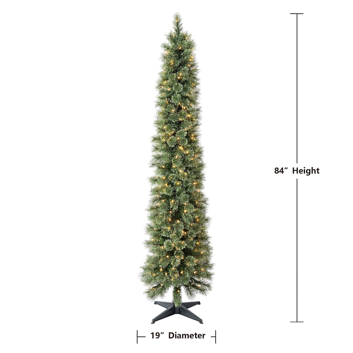 7' Pre-Lit Shelton Cashmere Pencil Fir Green Artificial Christmas Tree with 300 Warm White LED Lights and Stand, by Holiday Time