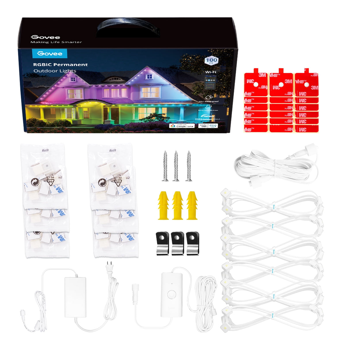 Govee 100ft RGBIC Permanent Outdoor Lights with 72 Lights, White version