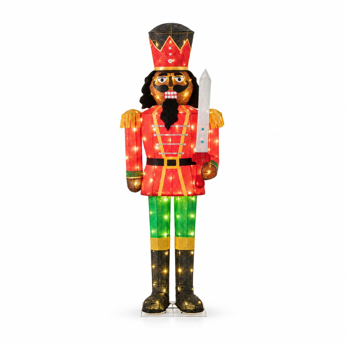 RUIE Lighted Christmas Nutcracker with Glitter Sword for Outdoor, 5 FT, Multi-color, 21.5" x 5 ft Overall, Metal Tinsel Construction