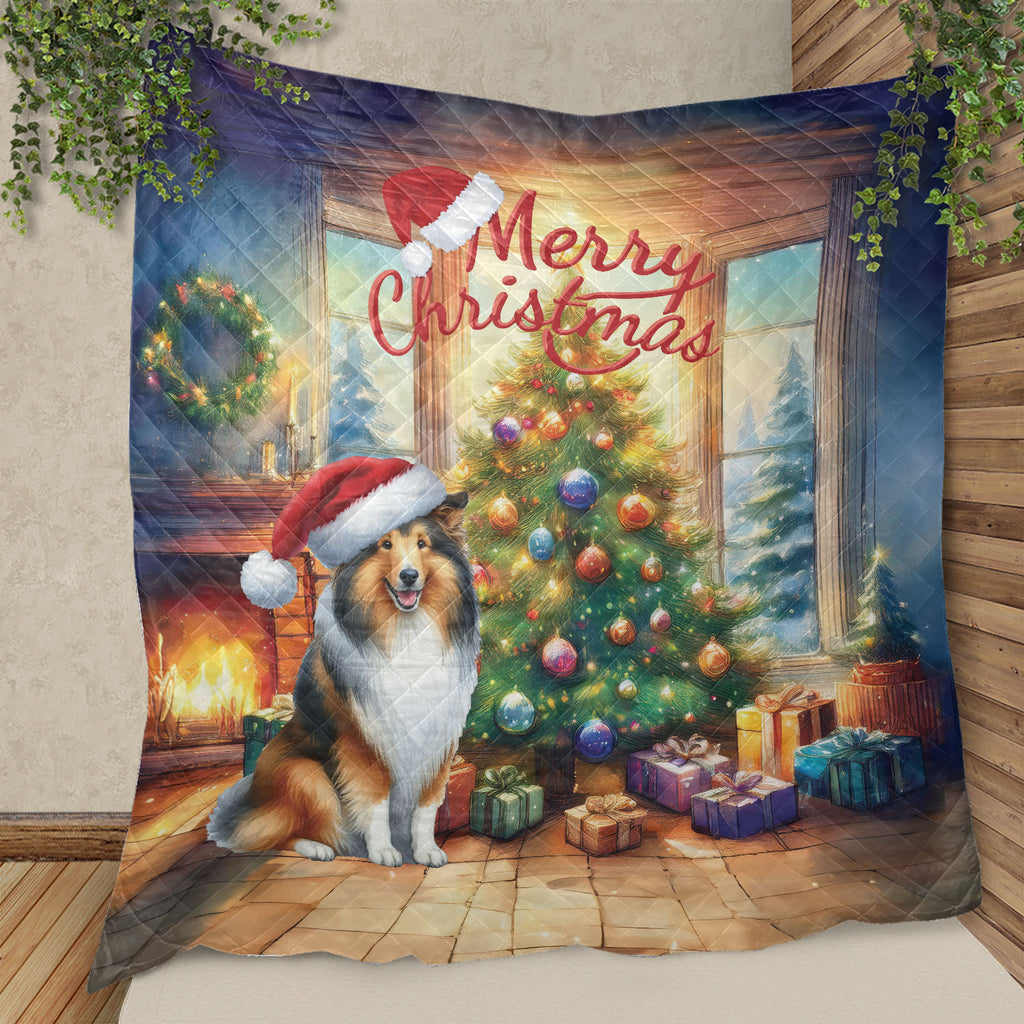 Merry Christmas French Bulldog Santa Hat Xmas Tree Winter Holiday Quilt Bedding Set Dog Lover Gifts 1 Blanket Bed Cover 2 Pillowcases - 01013