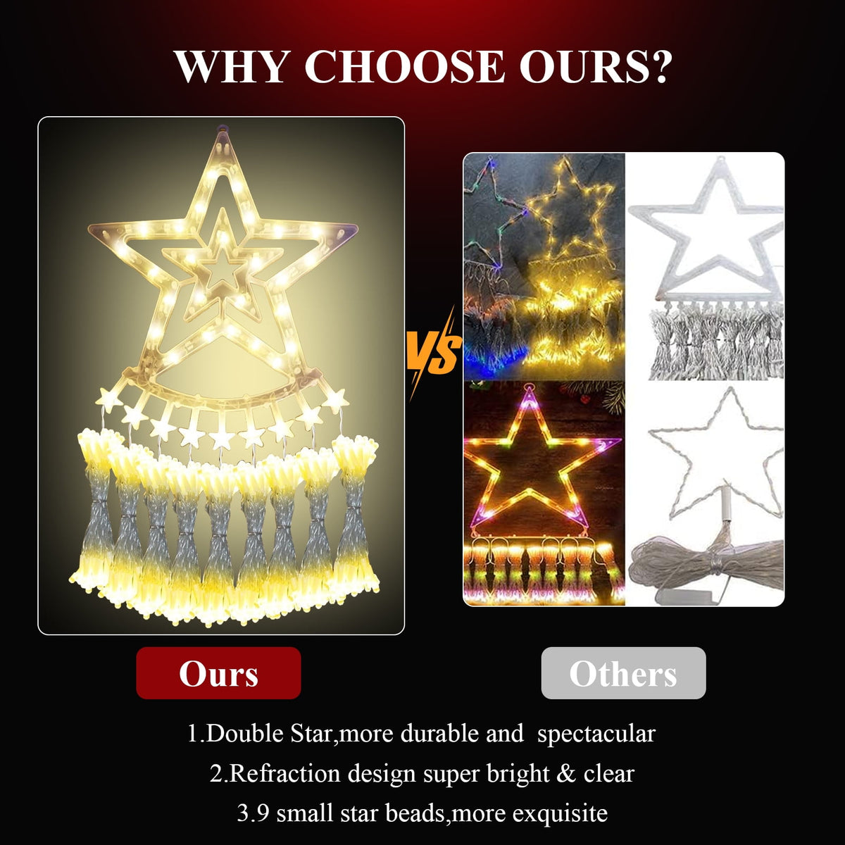 Outdoor String Lights Decorations, 350 LED Star Waterfall String Fairy Lights with 8 Modes for Indoor wedding Decor