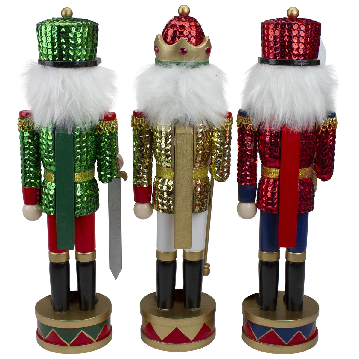 Nutcracker Factory Set of 3 Red Sequin Jacket Wooden Christmas Nutcrackers 14.25"