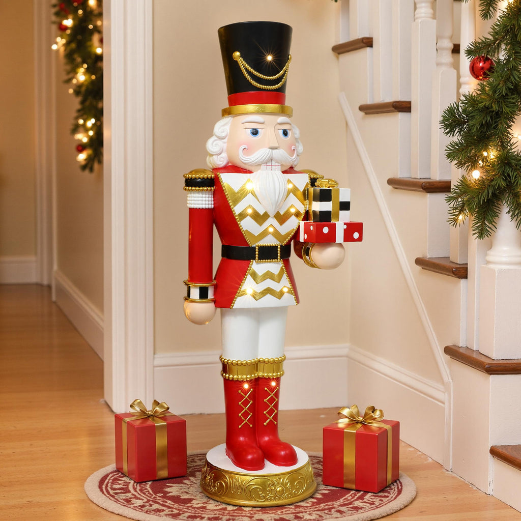 Langford Home 3.7 Ft Battery Operated Prelit Christmas Nutcracker Statue Holiding Presents