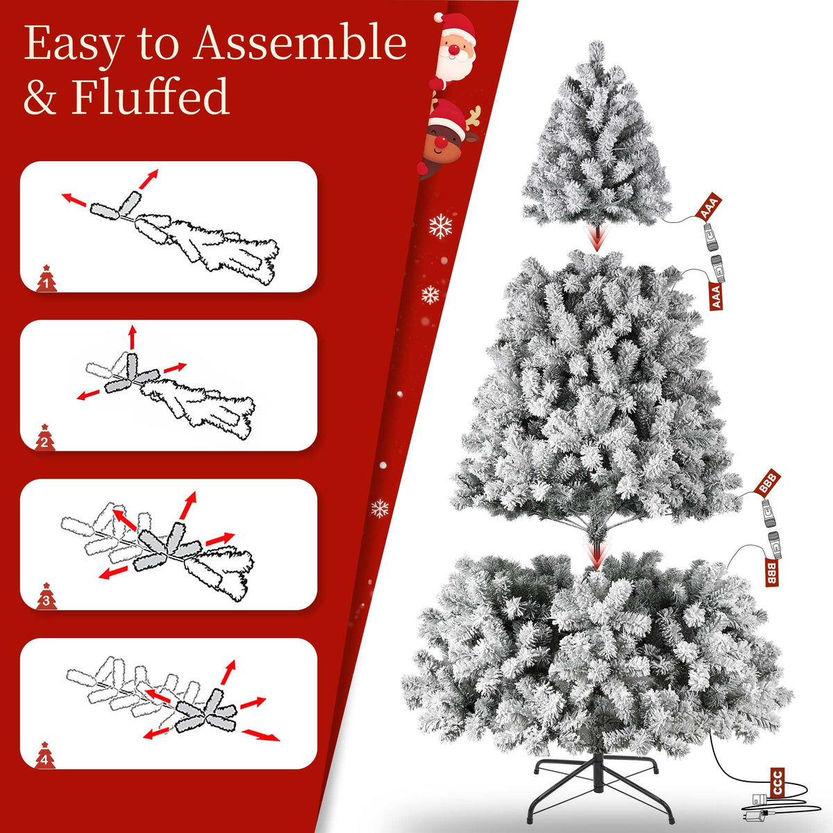 Yexmas 6FT Pre-Lit Snow Flocked Christmas Tree,Artificial White Christmas Tree with Large Christmas Tree Storage Bag,11 Modes Warm White & Multicolor LED Lights for Xmas Decoration