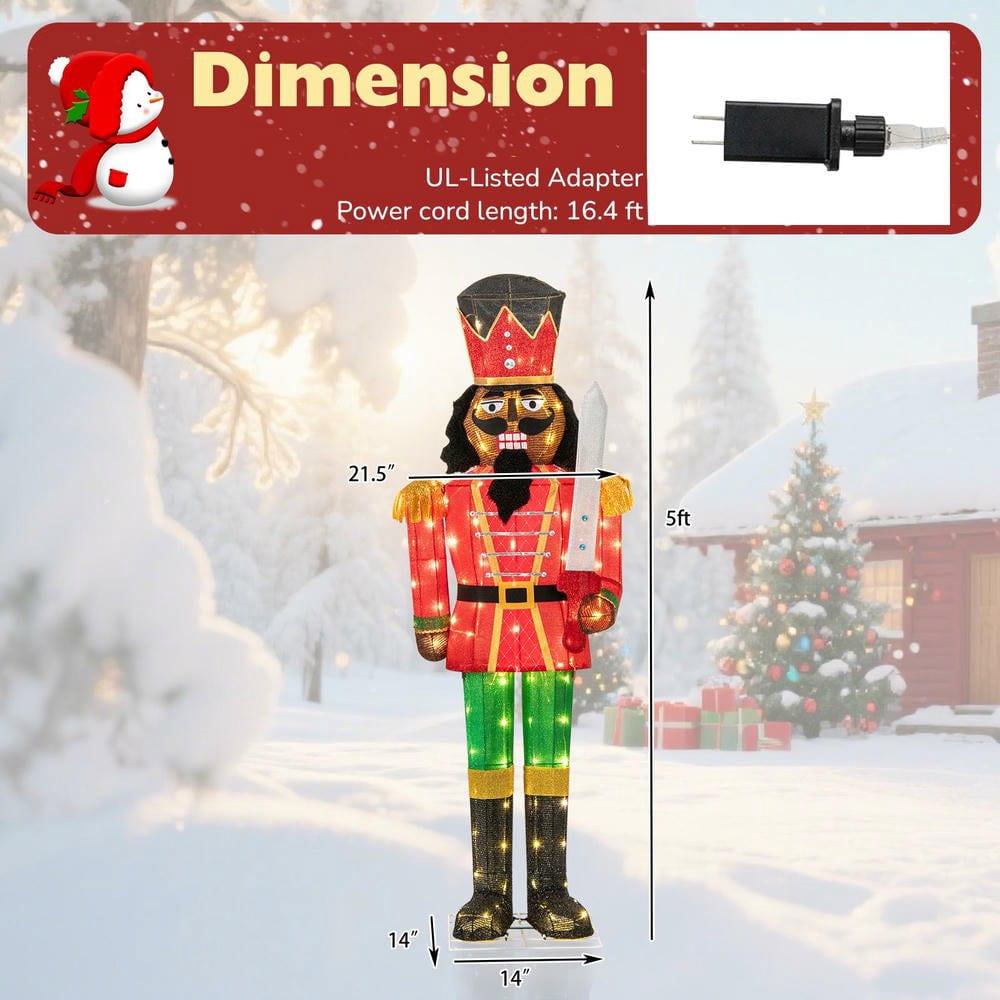 Resenkos 5-Ft Lighted Christmas Nutcracker with Glitter Sword for Outdoor - Multi-Color