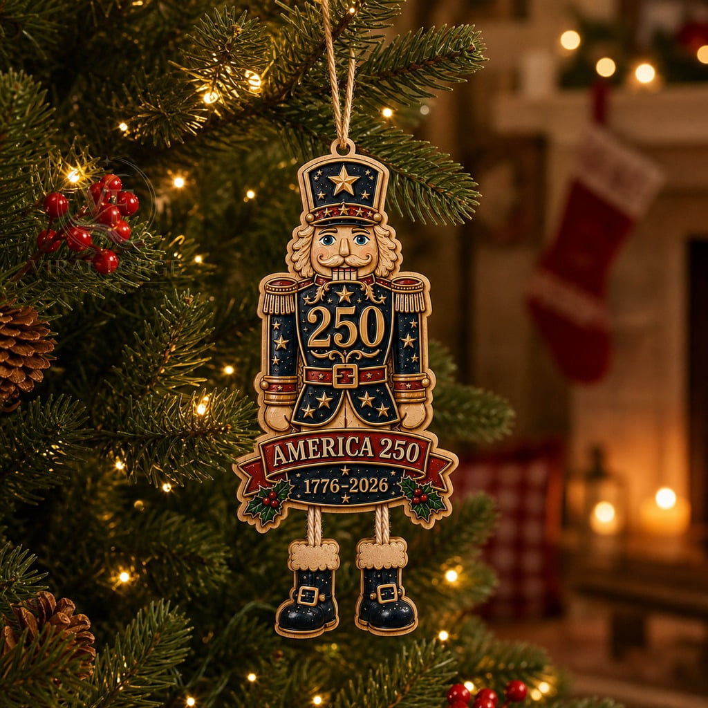 Wood Christmas Ornament 2 Layer Patriotic Nutcracker Wooden Tree Hanging for America 250 Collectors