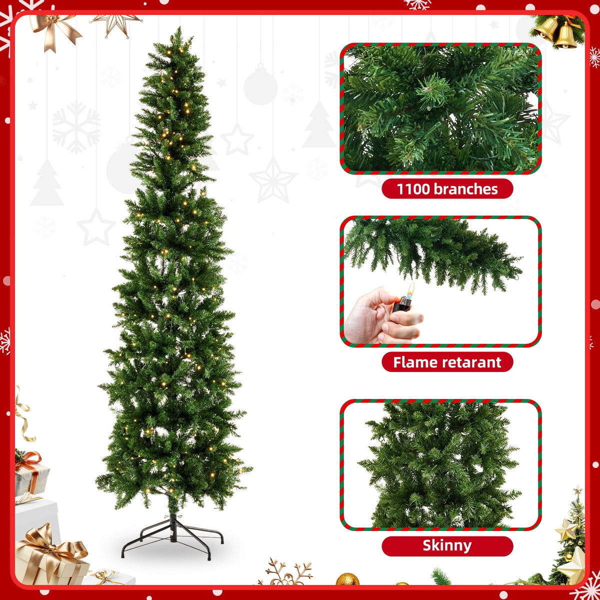 CONCETTA 4.5ft Pre-lit Pencil Christmas Tree, Artificial Slim Christmas Tree with 120 LED Lights and Solid Metal Stand,Green