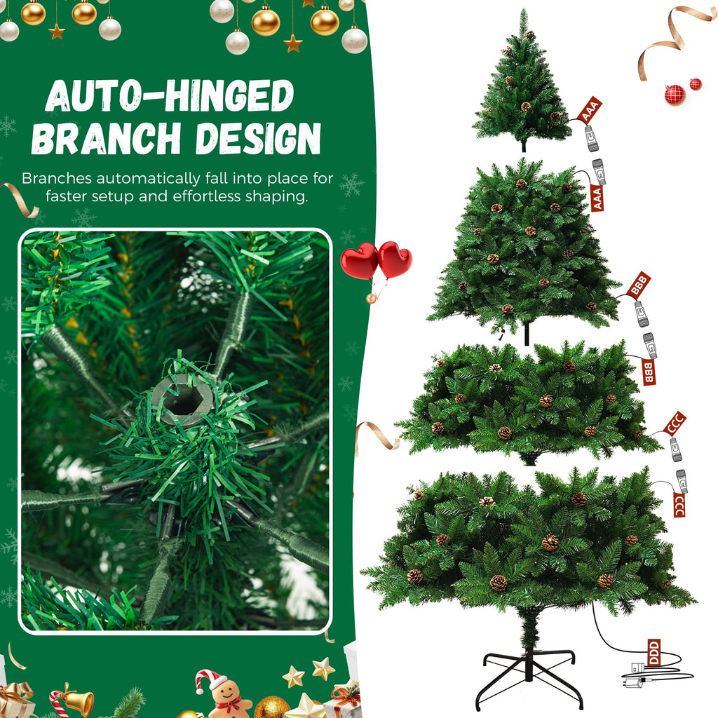 Yexmas 9FT Pre-Lit Green Christmas Tree with Pinecones, Artificial Xmas Tree with Large Storage Bag for Indoor Christmas Decorations