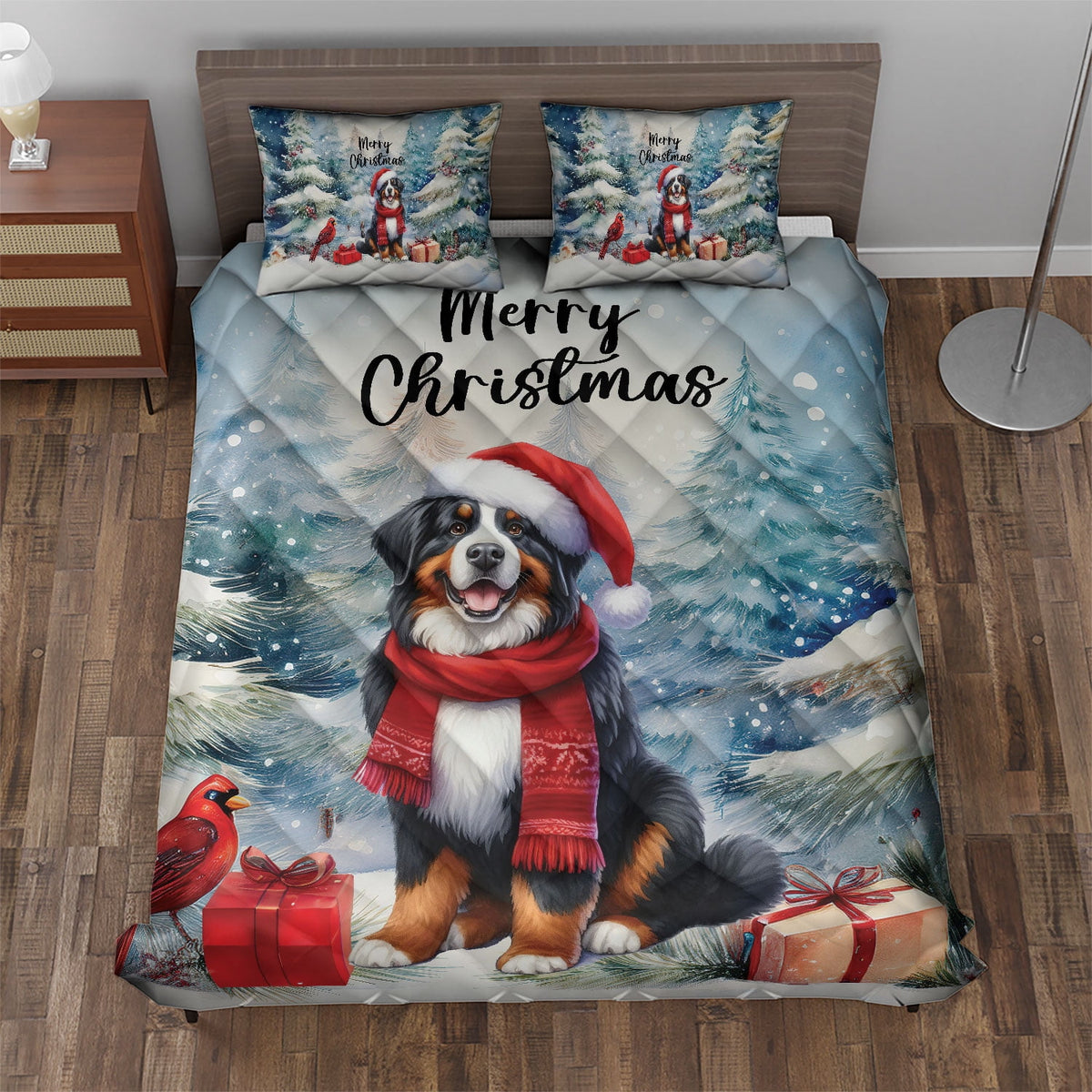 Merry Christmas French Bulldog Enjoys Woofmas Winter Xmas Holiday Quilt Bedding Set Dog Lover Gifts 1 Blanket Bed Cover 2 Pillowcases - 02022