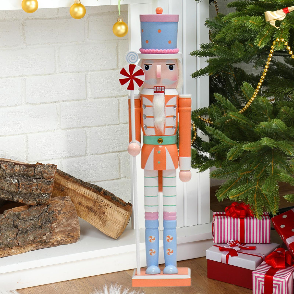 QccHieUs Nutcracker Figurine Nutcracker Figure Desk Crafts Christmas Decorations Wooden Orange
