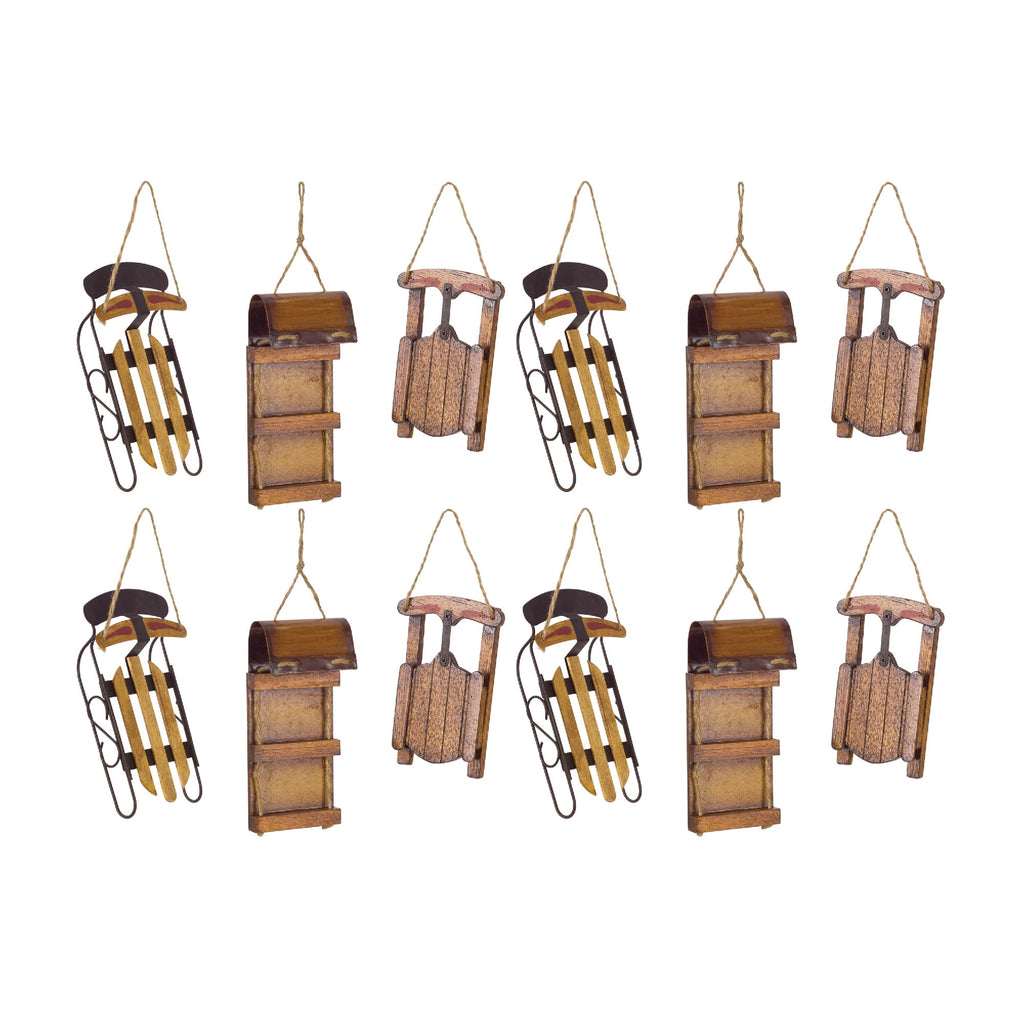 Home Decorative Sled Ornament (Set of 12) 5.75"H Wood