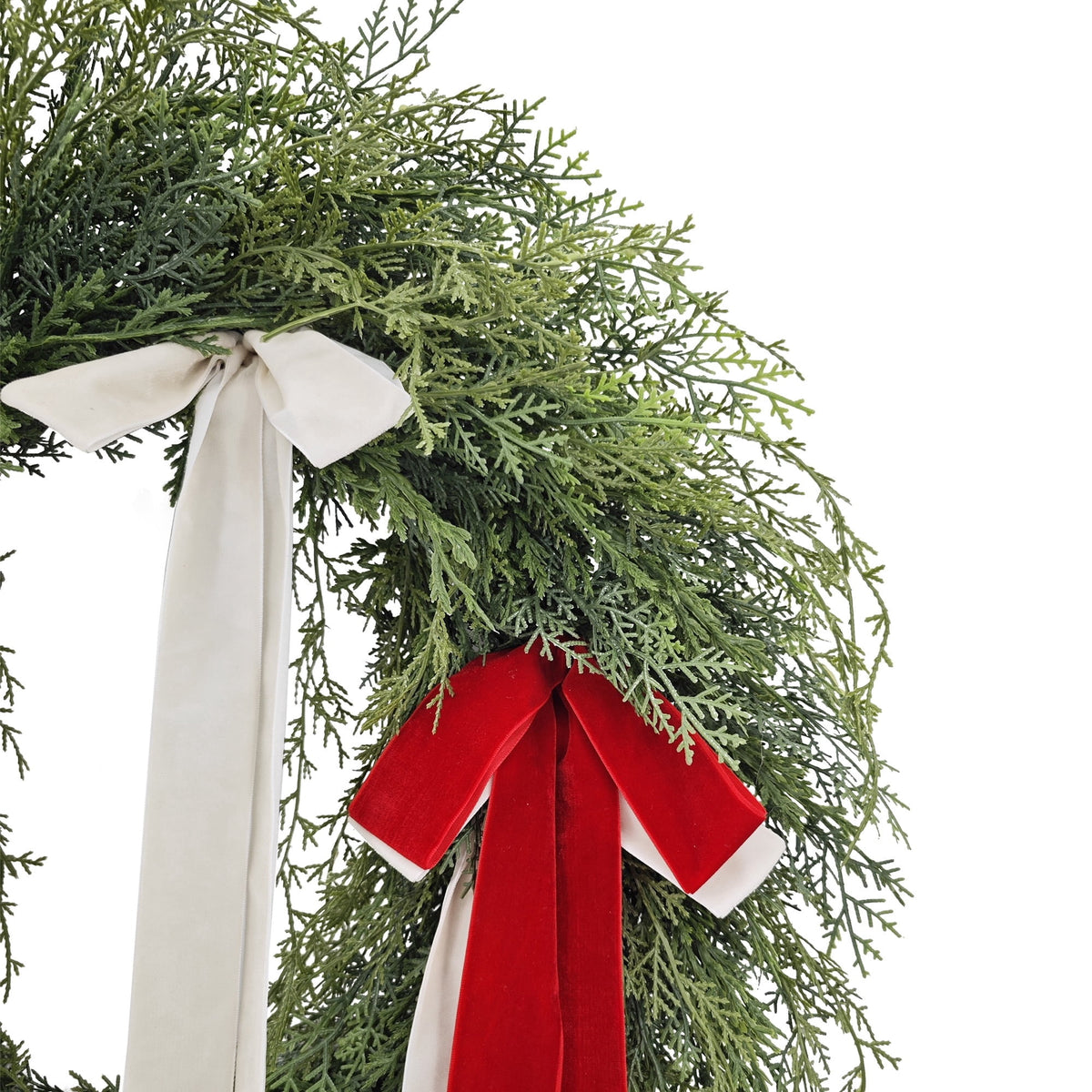 Evergreen Artificial Christmas Wreath with Bows, Green/Red/White, 24", by Holiday Time