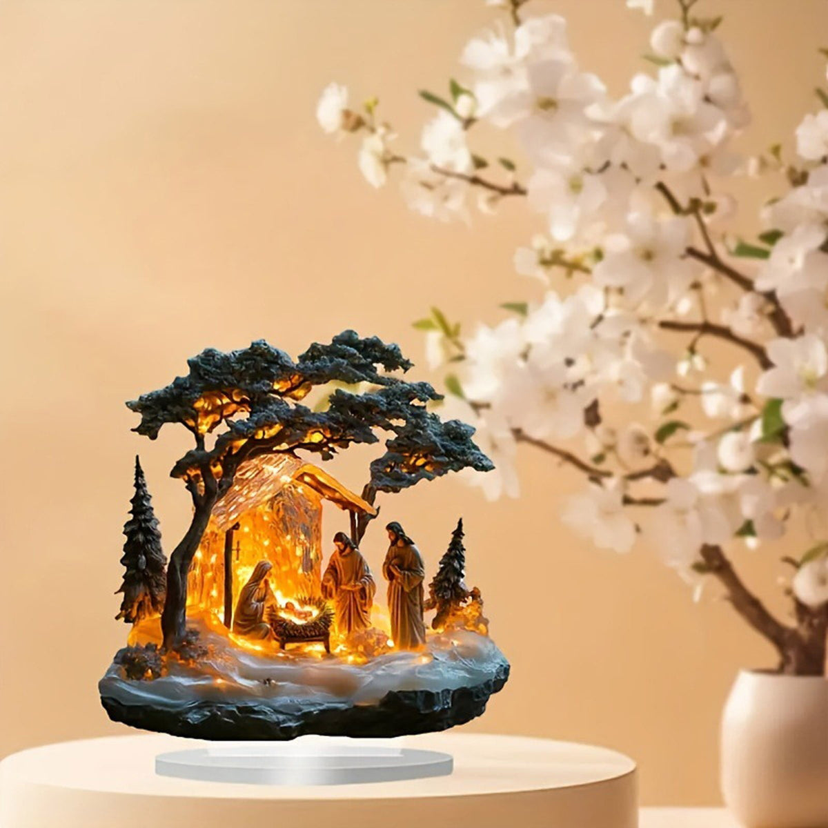 Aodebiao 2D Christmas Nativity Set Indoor, Christmas Houses Village, Nativity of Jesus , Coconut Tree, Manger and No Led Lights for Home Decor or Gift
