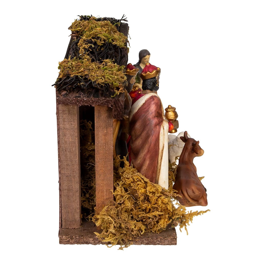 Kurt Adler 1.25-5.25-Inch Porcelain Nativity Figures With Wooden Stable, 9-Pieces