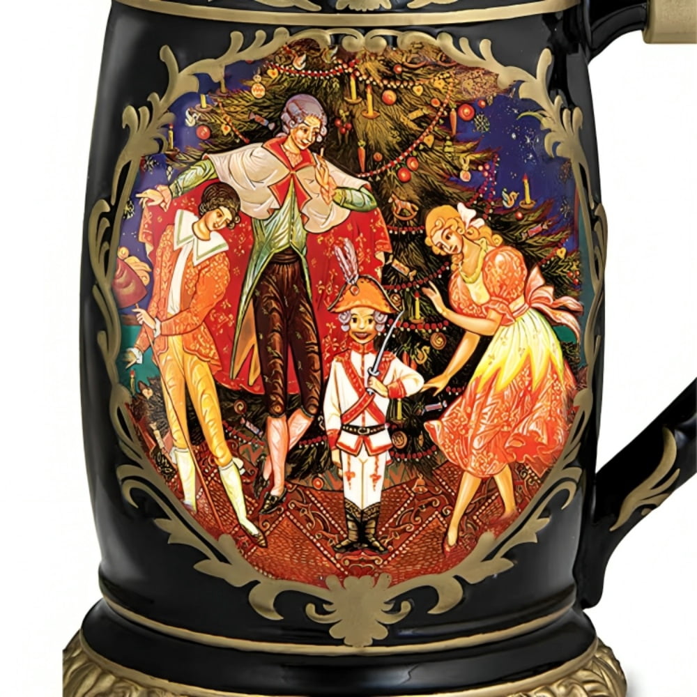 The Bradford Exchange The Nutcracker Porcelain Christmas Stein with Sculpted Topper, Gold-Toned Lid, 24 oz Collectible Barware or Holiday Decor Handcrafted Heirloom Porcelain 8.25-inches