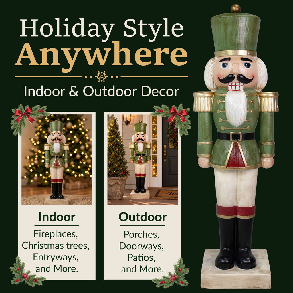Sunnydaze Green Polyresin Ivan the Rustic Nutcracker Christmas Statue, 33" (2-Pack)