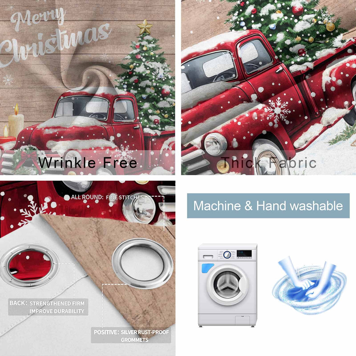 Red Truck Christmas Blackout Curtains 63 Inches Long for Bedroom,Xmas Tree Snowflake Gifts Winter Wooden Thermal Insulated Room Darkening Black Out Window Curtain Panels Grommet Living Room Drapes