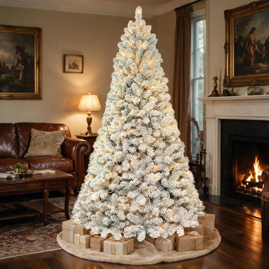 VIVATREES 6ft Pre-lit Artificial Christmas Tree 760 Hinged Branch Tips with 230 LED White Warm Lights Foldable Metal Base