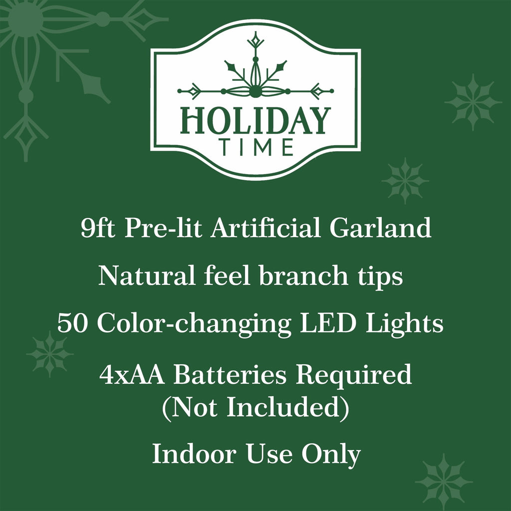 Snow-Flocked Hamilton Pre-Lit Color-Changing LED Artificial Christmas Garland, Green, 9', by Holiday Time