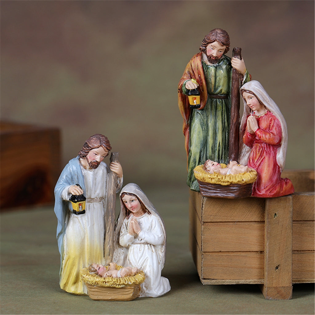 SDFGTstore Resins Manger Nativity Scene Miniature Figurine Holy Family Statue Ornament Gift