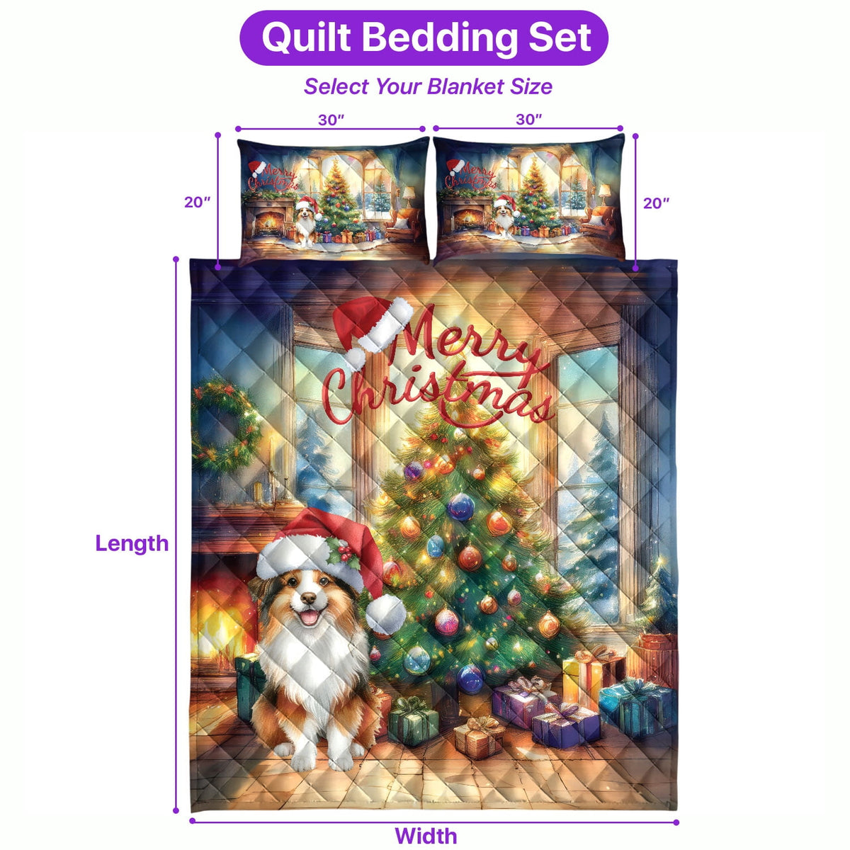 Merry Christmas French Bulldog Santa Hat Xmas Tree Winter Holiday Quilt Bedding Set Dog Lover Gifts 1 Blanket Bed Cover 2 Pillowcases - 01013