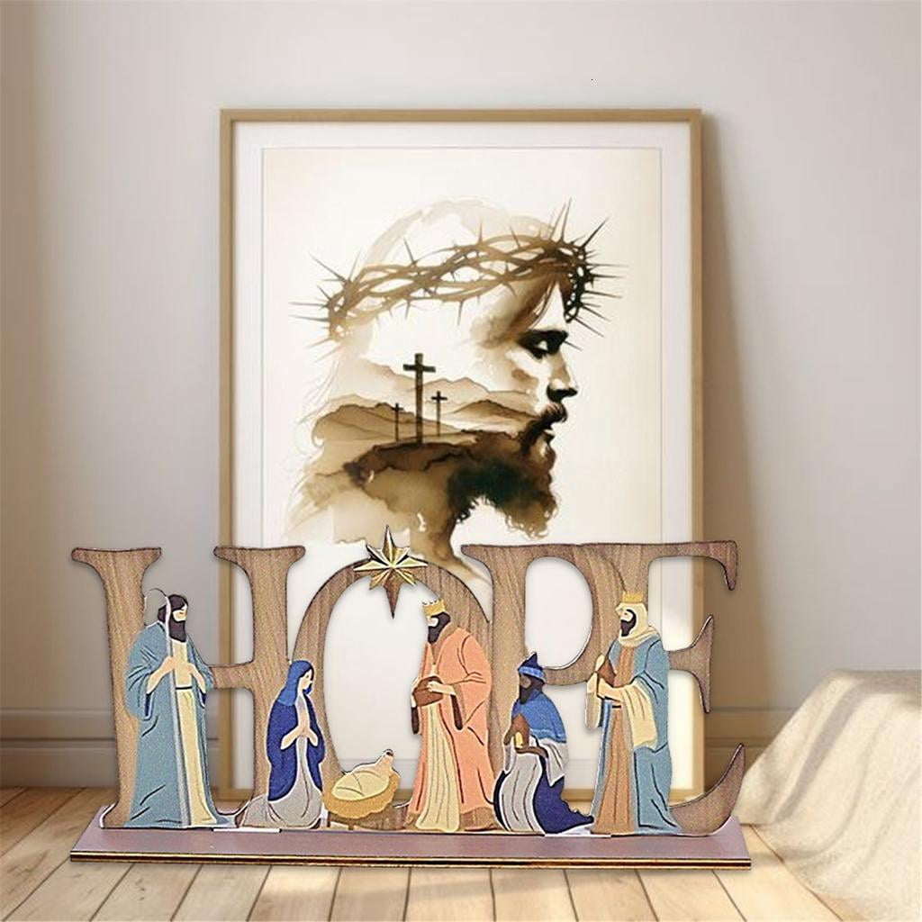Rvaymup Artistic Nativity Figurine Collection Durability Wood Nativity Scene Display