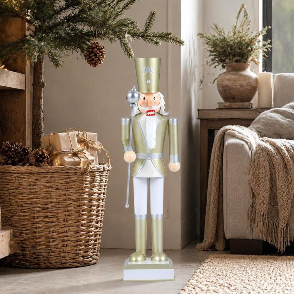 Christmas Nutcracker with High Hat, Scepter, Hidden Storage Compartment, 32.5 Inch, White and Golden