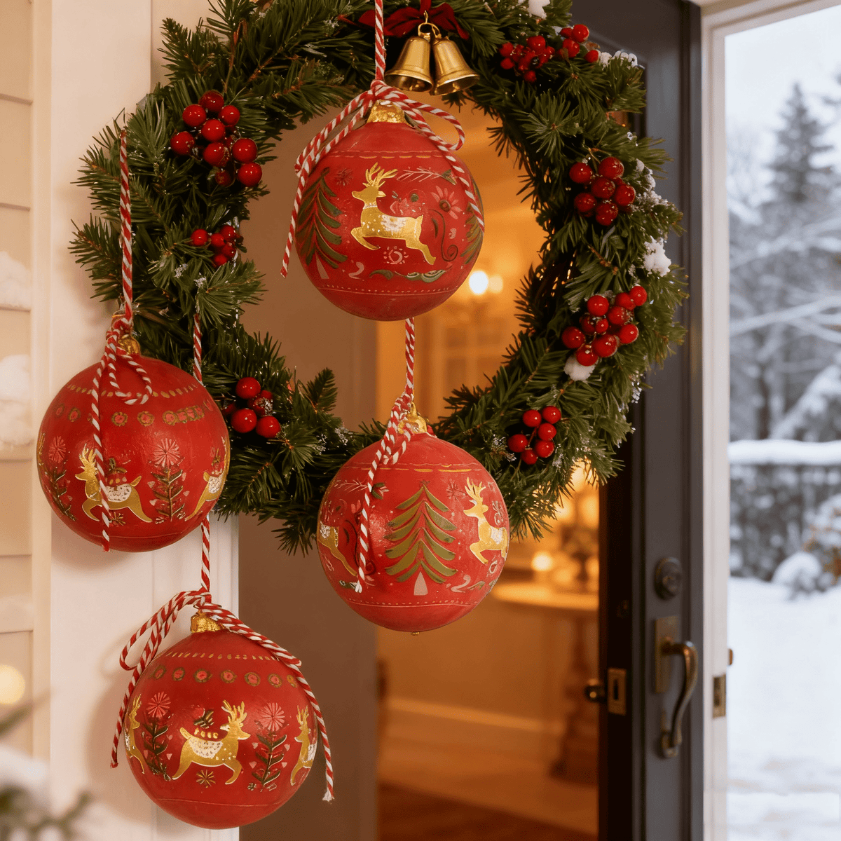 16inch Large Christmas Ball Ornament for Christmas Decoration, Vintage Christmas Bells Decor for Tree, Mantel, Farmhouse Holiday Home & Outdoor Decorations