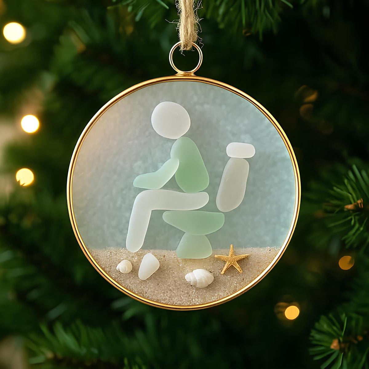 Lunxisen 1 Pcs Sea Glass Nativity: Jesus’ Birth Christmas Ornament,Coastal Inspired Sea Glass Nativity Ornament,Handmade Nativity Scene, with Shells and Starfish