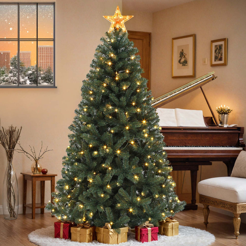 Uforic 6ft Pre-Lit Artificial Christmas Tree with 1000 Branch Tips&250 Warm Lights, Remote Control, Green