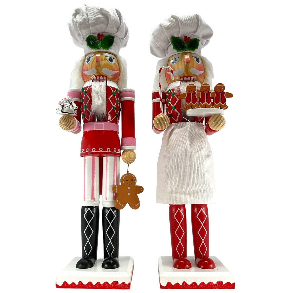 Christmas Wood Nutcracker holding Candy and Gingerbread 15 Inch 2 Piece Set