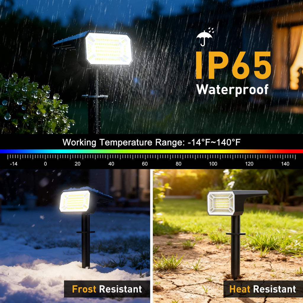 Solar Spot Lights Outdoor [4 Pack, IP65] - 100 High-Lumen LEDs, 4 Modes & 2-in-1 Design. Auto On/Off Cool White Landscape Lights for Yard, Garden, Pathway.