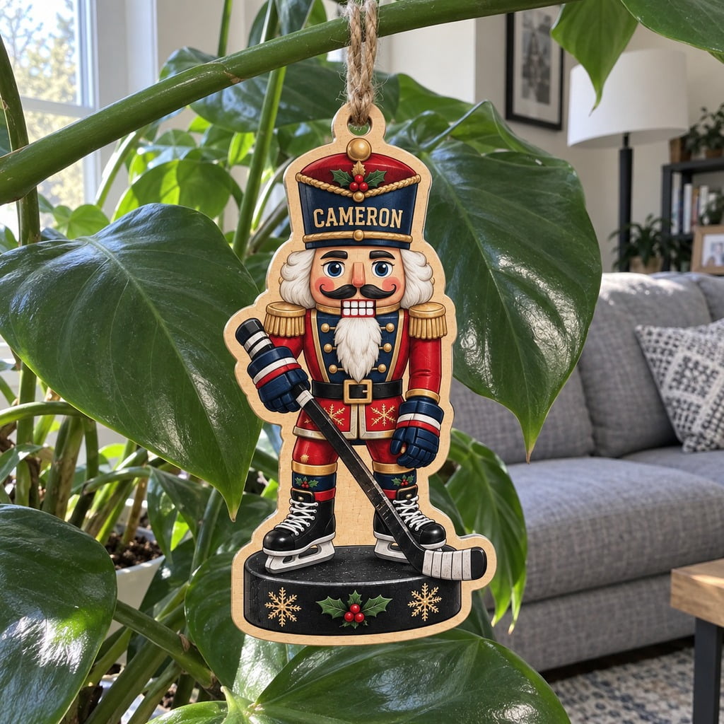 Personalized Hockey Nutcracker Player Wooden Christmas Ornament