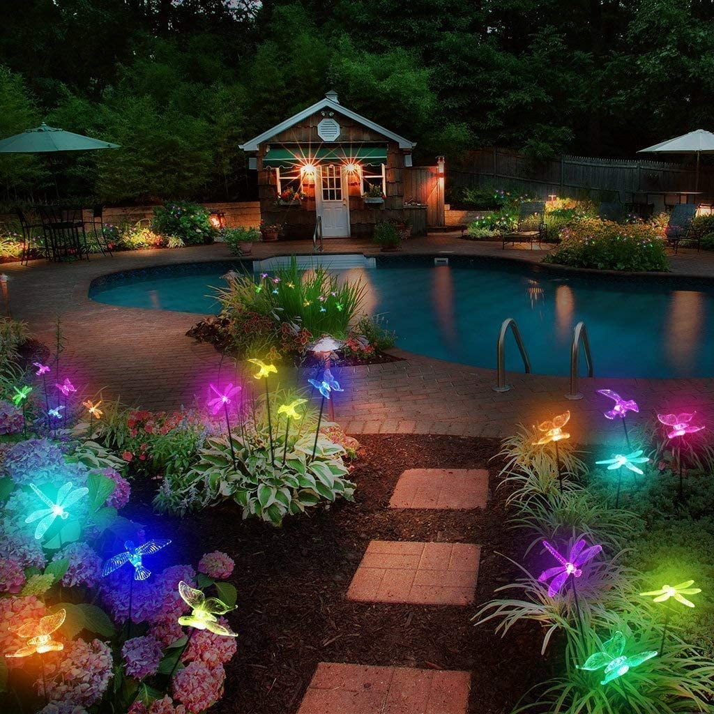 QiShi Solar Garden Lights Tree Outdoor Multi-Color Changing LED Stake Lights Flower for Garden, Patio, Yard and Decoration Solar Flickering Tree Lights (Tree,2 Pack)