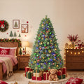 Lolsea 5.5ft Prelit PE Pine Artificial Christmas Tree with Lifelike Needles & Pine Cones, Remote Control, Warm White & Multi‑Color LED Lights