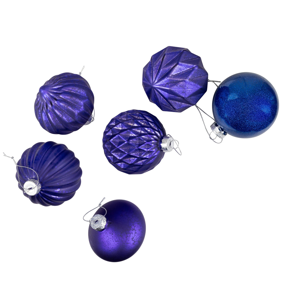 Northlight Multi Finish Ball and Onion Christmas Ornaments - 3.25" - Royal Blue and Purple - Set of