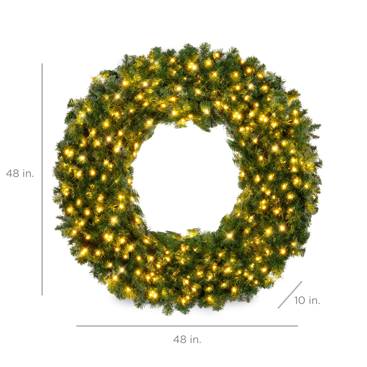 Best Choice Products 48in Artificial Pre-Lit Fir Christmas Wreath Decoration w/ 250 LED Lights, 714 Tips, Power Plug-In