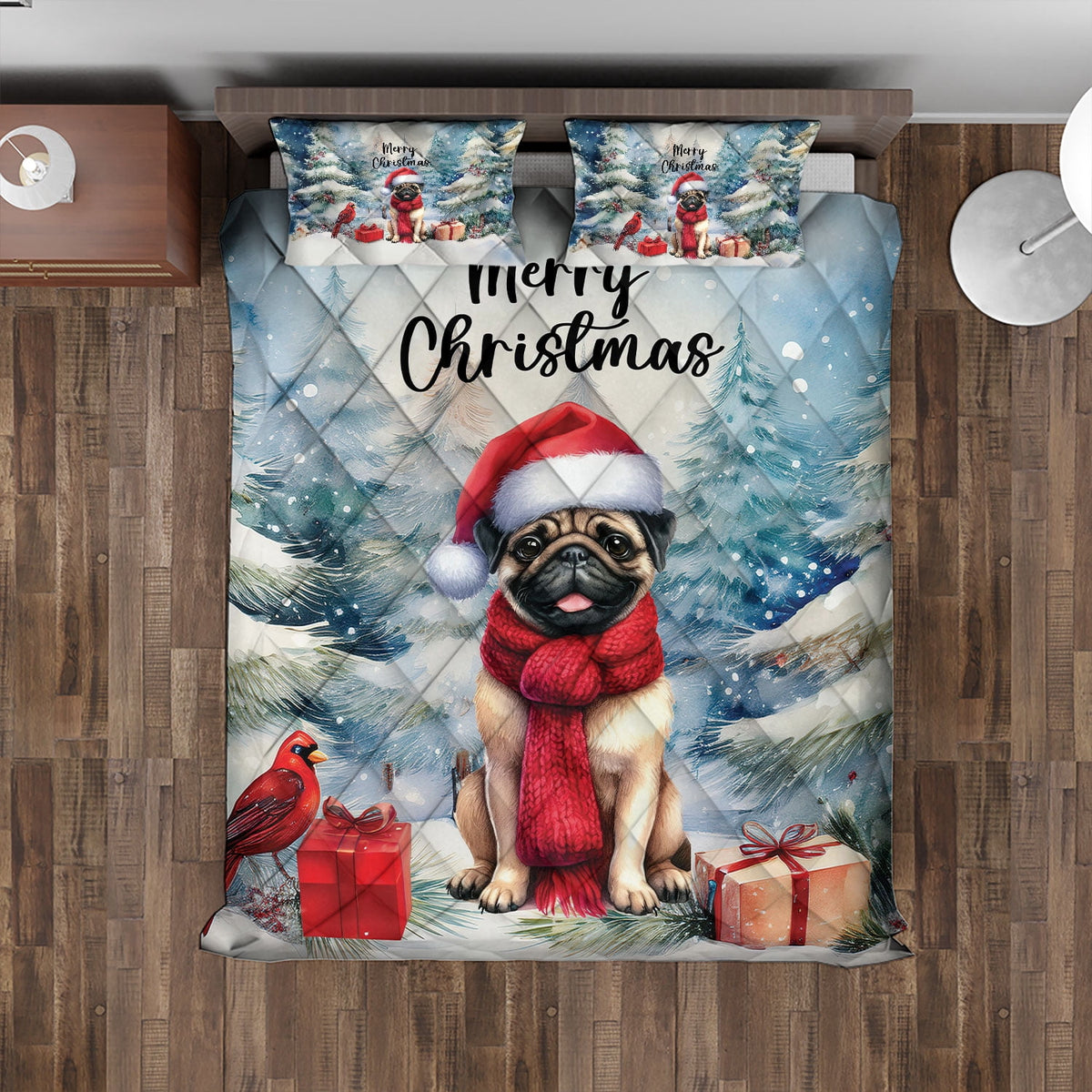 Merry Christmas French Bulldog Enjoys Woofmas Winter Xmas Holiday Quilt Bedding Set Dog Lover Gifts 1 Blanket Bed Cover 2 Pillowcases - 02022
