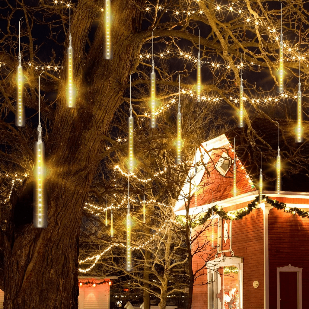Upgraded Meteor Shower Rain Lights - 19.68 Inch, 10 Tubes, 540 LED Falling Rain Drop Christmas Light, Waterproof Cascading Lights for Holiday Party Wedding Christmas Tree Decoration (White)