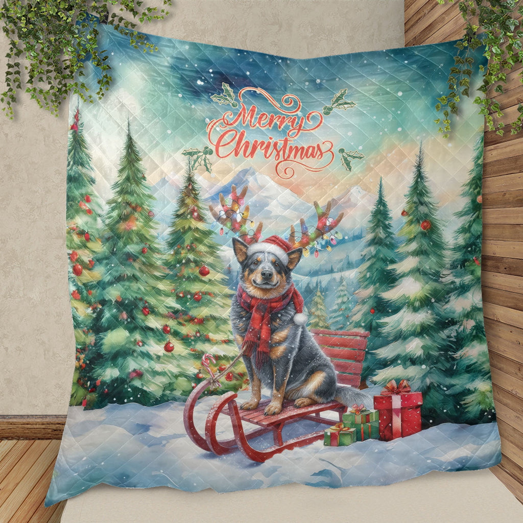 Merry Christmas Santa Reindeer Antlers French Bulldog Sleigh Xmas Winter Holiday Quilt Bedding Set Dog Lover Gifts 1 Blanket Bed Cover 2 Pillowcases - 00023