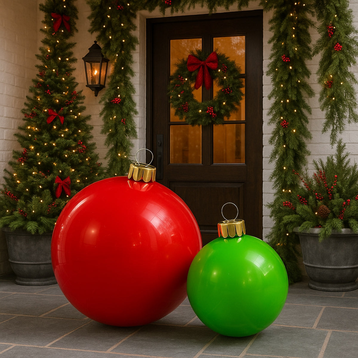 Holiball The Inflatable Ornament - Set of Two - Large Classic Red /Medium Classic Green Inflatable Ornaments