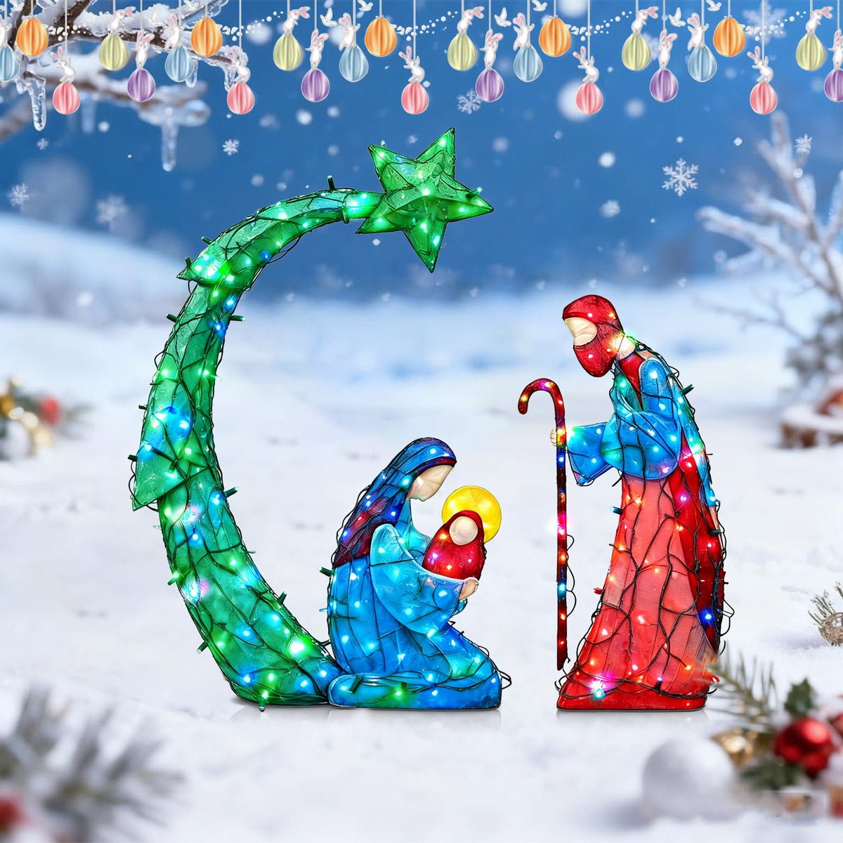 Lighted Nativity Scene, Outdoor Christmas Nativity Table Decor Set, Mini Lighted Christmas Scene Decoration for Holiday Winter Lawn, Garden & Indoor Tabletop
