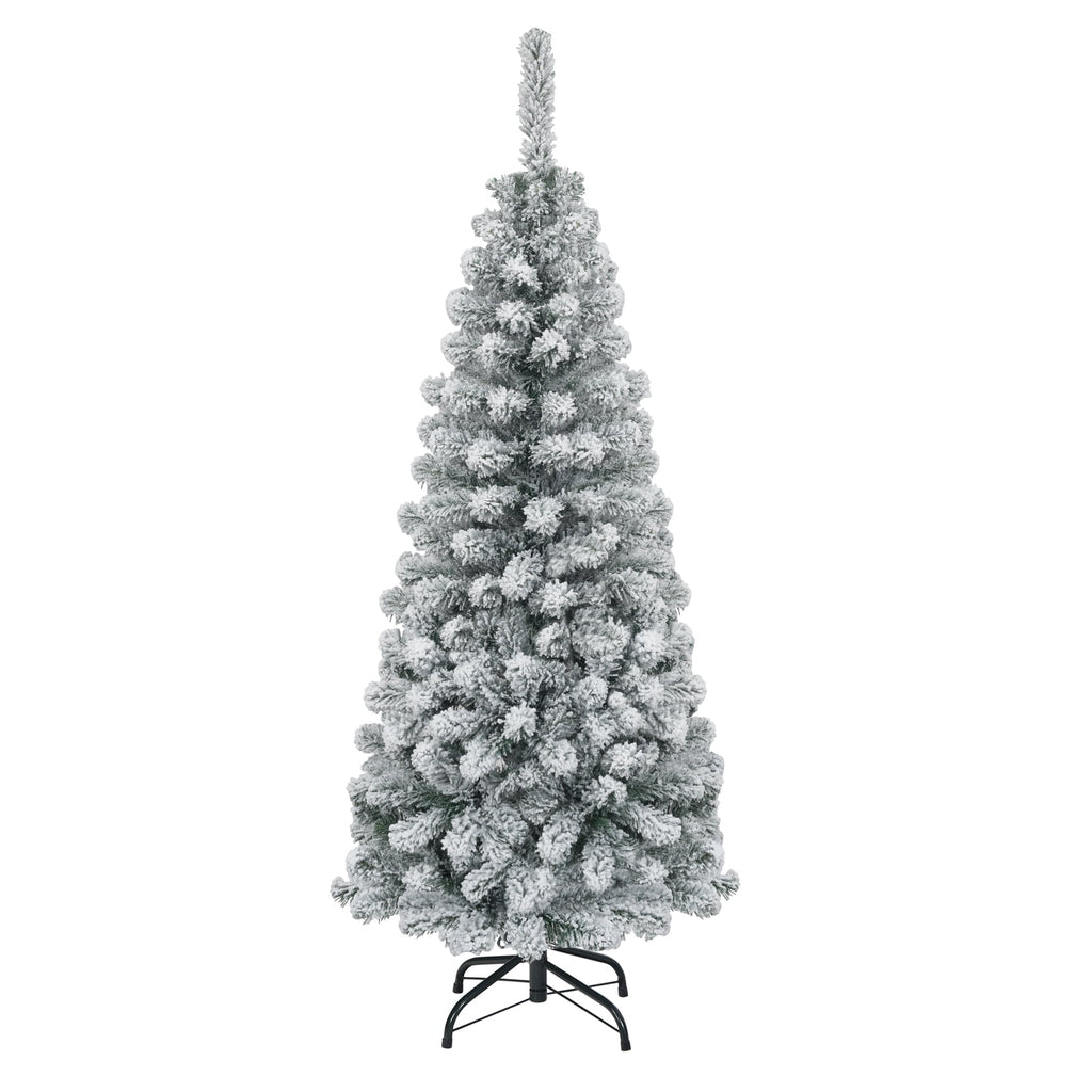Costway 7.5 FT Unlit Flocked Pencil Christmas Tree Hinged with 641 Branch Tips