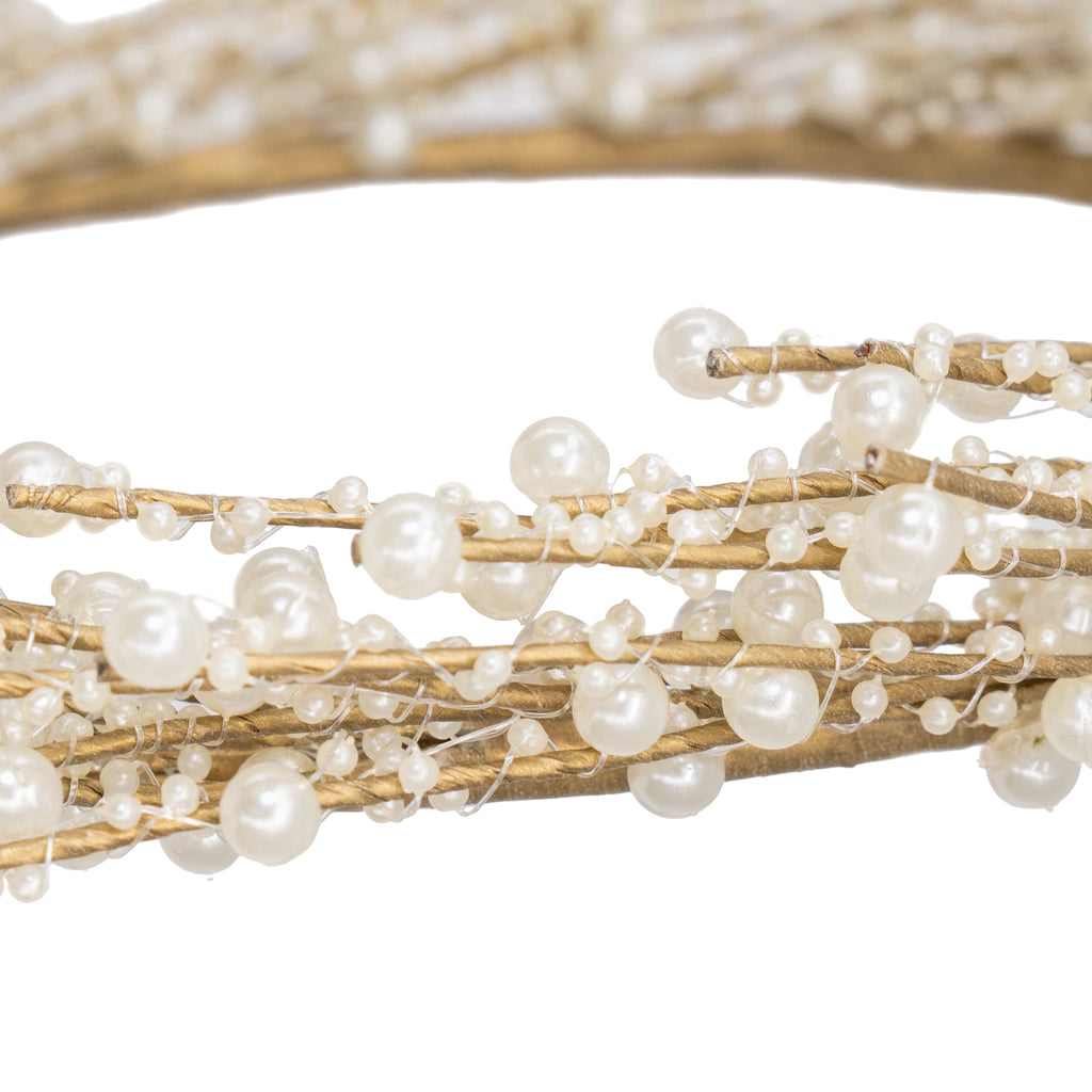 My Texas House Pearl Beaded Christmas Wreath, White and Gold, 12"