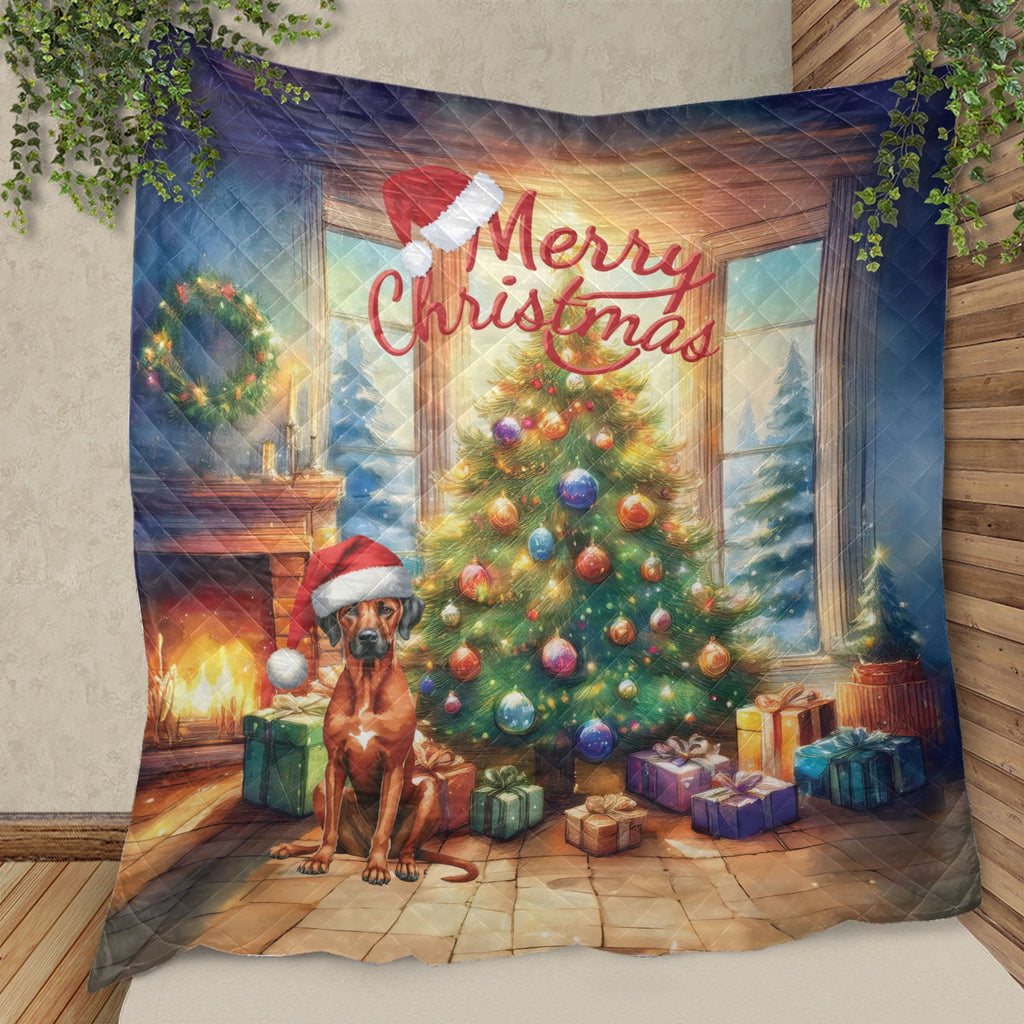 Merry Christmas French Bulldog Santa Hat Xmas Tree Winter Holiday Quilt Bedding Set Dog Lover Gifts 1 Blanket Bed Cover 2 Pillowcases - 01013