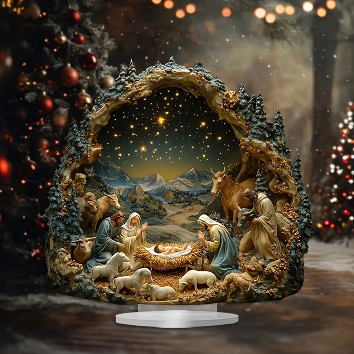 Luoshdecor Acrylic Christmas Nativity Scene Decorations, Desktop Flat Printing Festive Holiday Indoor Tabletop Arts and Crafts Desk Figurine Decor