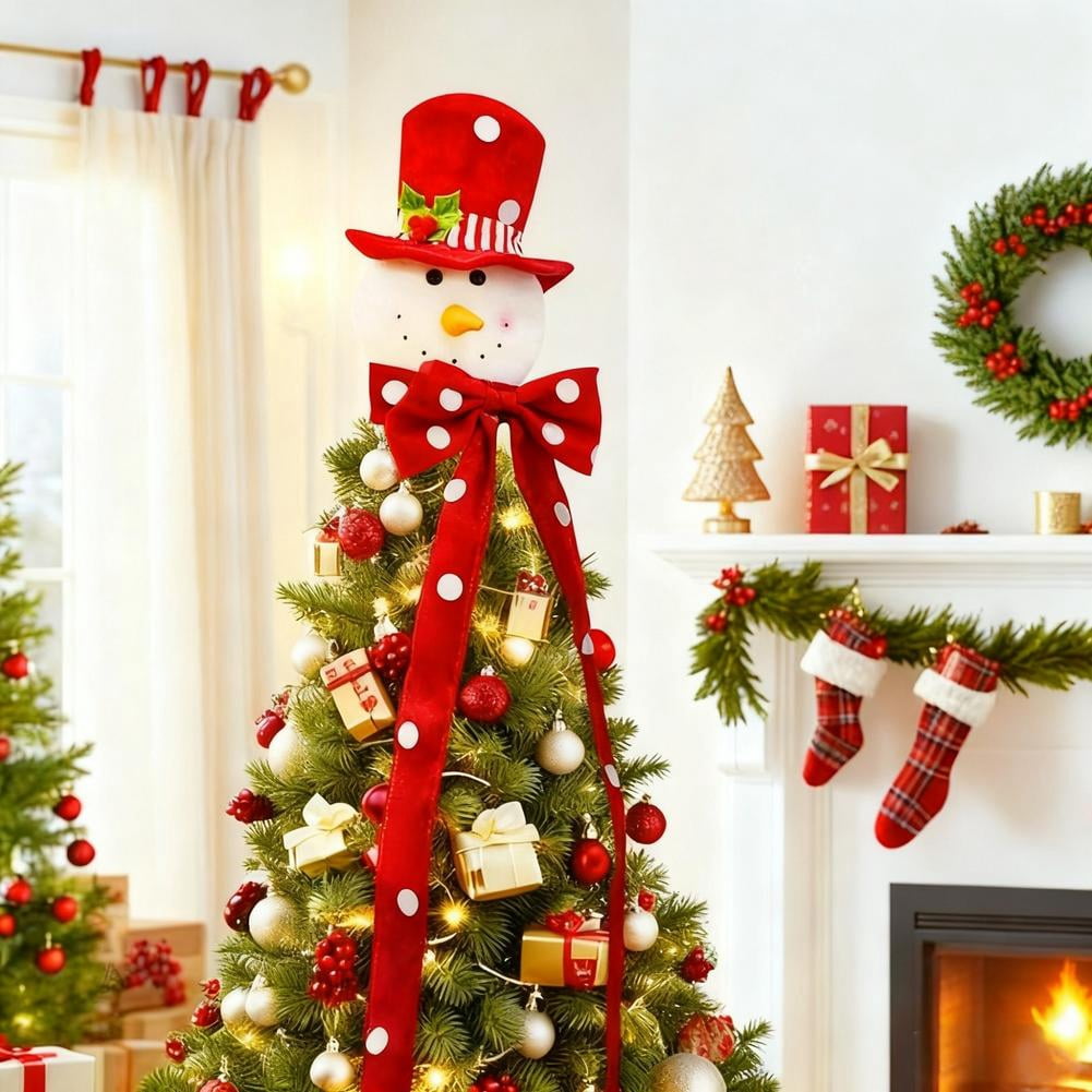 Christmas Tree Topper Snowman, Large Plush Holiday Treetop Ornament for Home Party Fireplaces Malls Decor