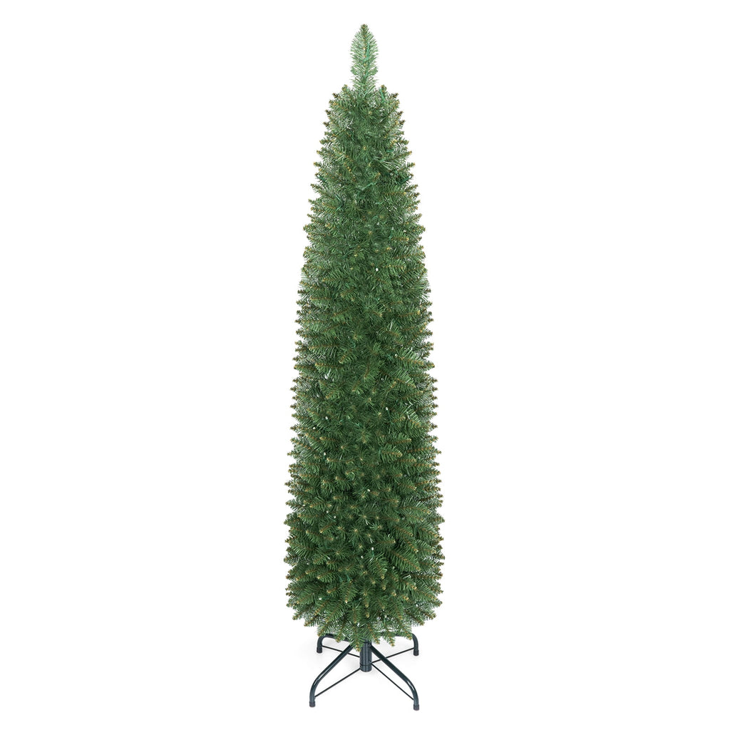 Costway 6 FT Pencil Christmas Tree Pre-Lit Folding Metal Stand Green