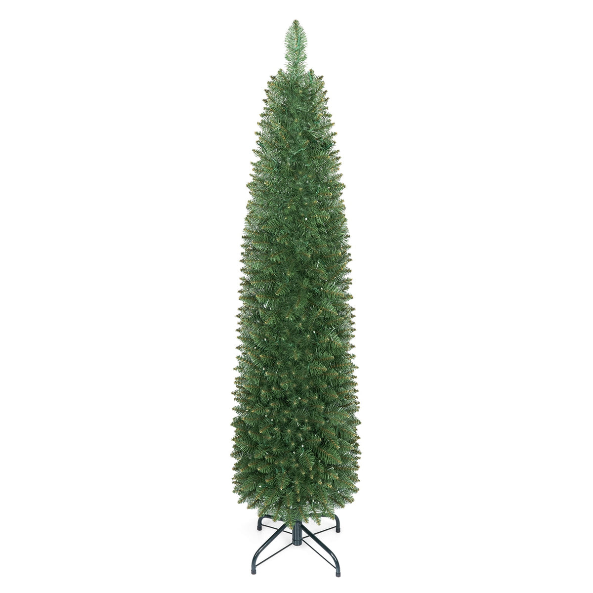Costway 6 FT Pencil Christmas Tree Pre-Lit Folding Metal Stand Green
